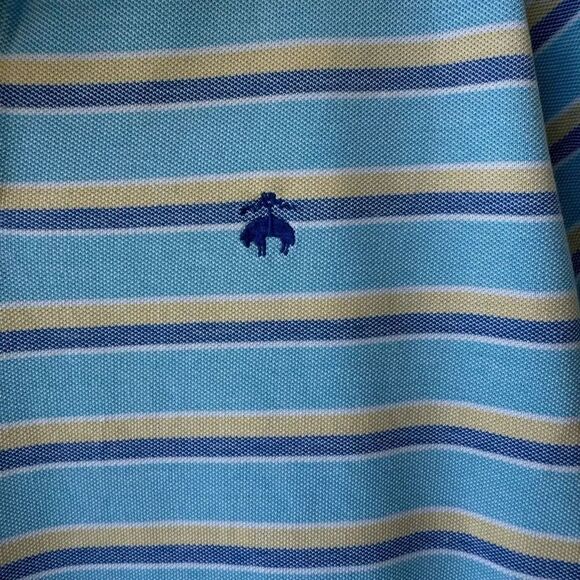 Brooks Brothers Men’s Large Performance Series Blue Yellow Stripe Polo Shirt - Picture 4 of 6